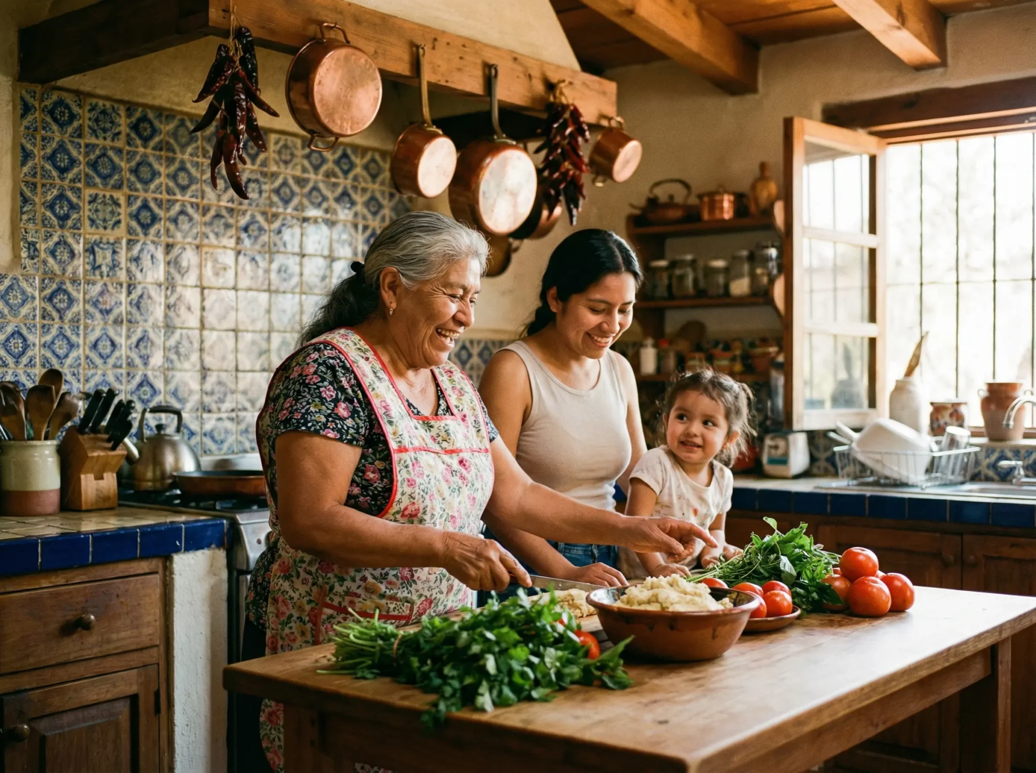 Familia cocinando junta